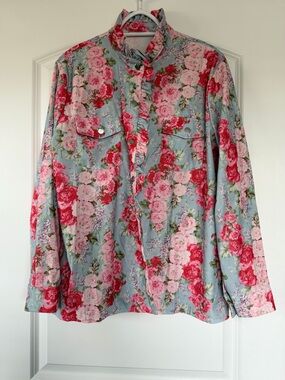 Floral Button-Down Shirt - Pink Rose Print